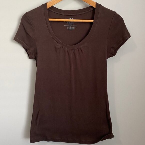 Warehouse One Women's Brown Short Sleeve Scoop Neck T-shirt Size Large - Picture 1 of 5